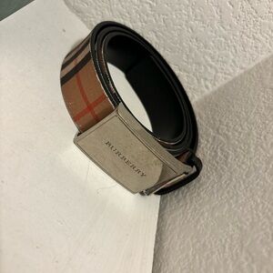 Burberry Men's Tan and Black Plaid Belt
